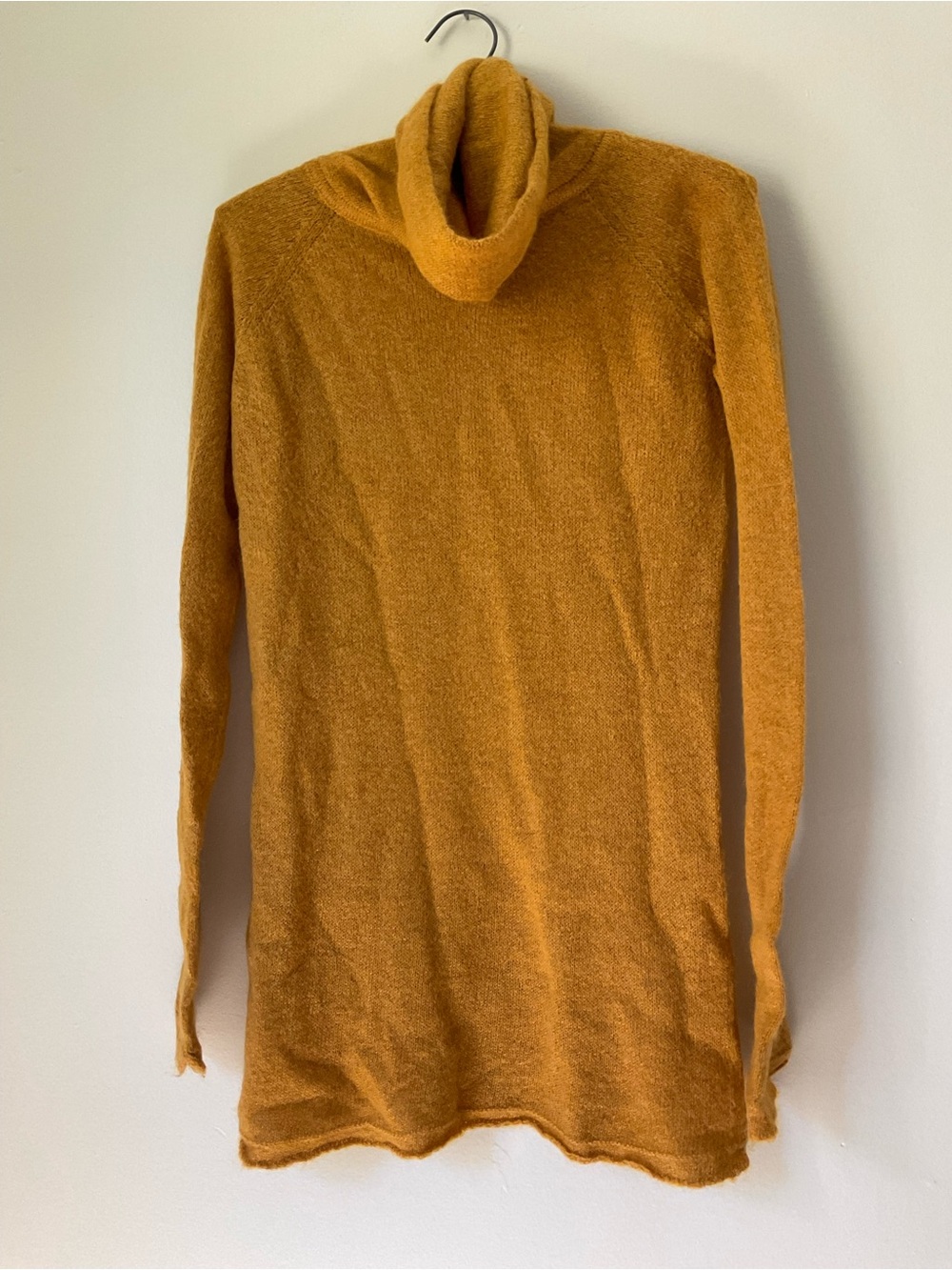Mohair wool Zara knit Spain Cozy Women's Mustard Turtleneck Sweater 16” by 28”